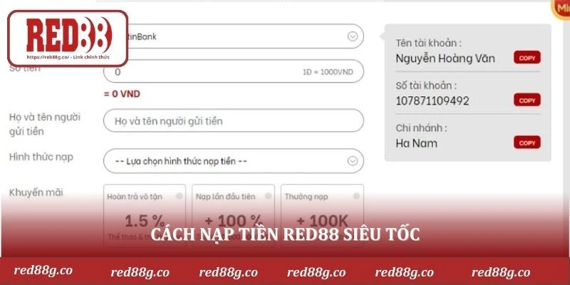 Cách nạp tiền RED88 siêu tốc